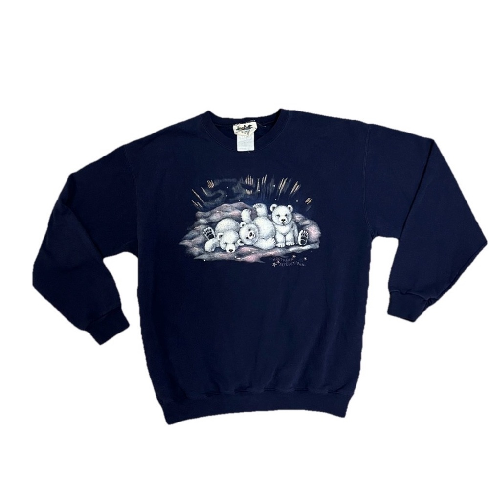 Northern Reflections Navy Crewneck with Polar Bear Family Graphic